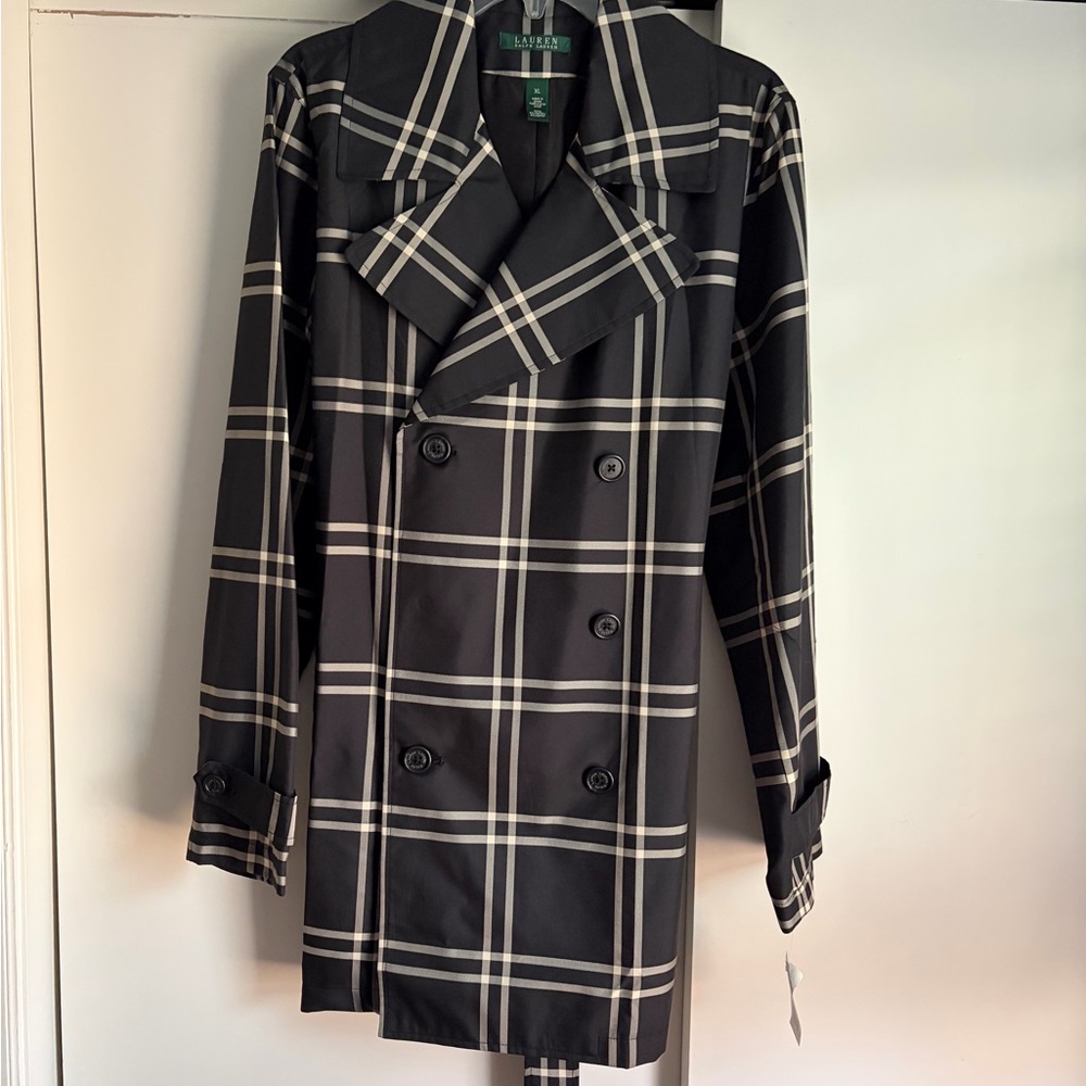 Lauren Ralph Lauren Black and White Plaid Trench Coat